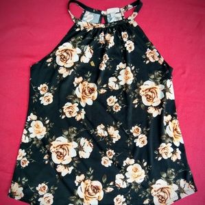 Peekaboo Black Floral Tank Top